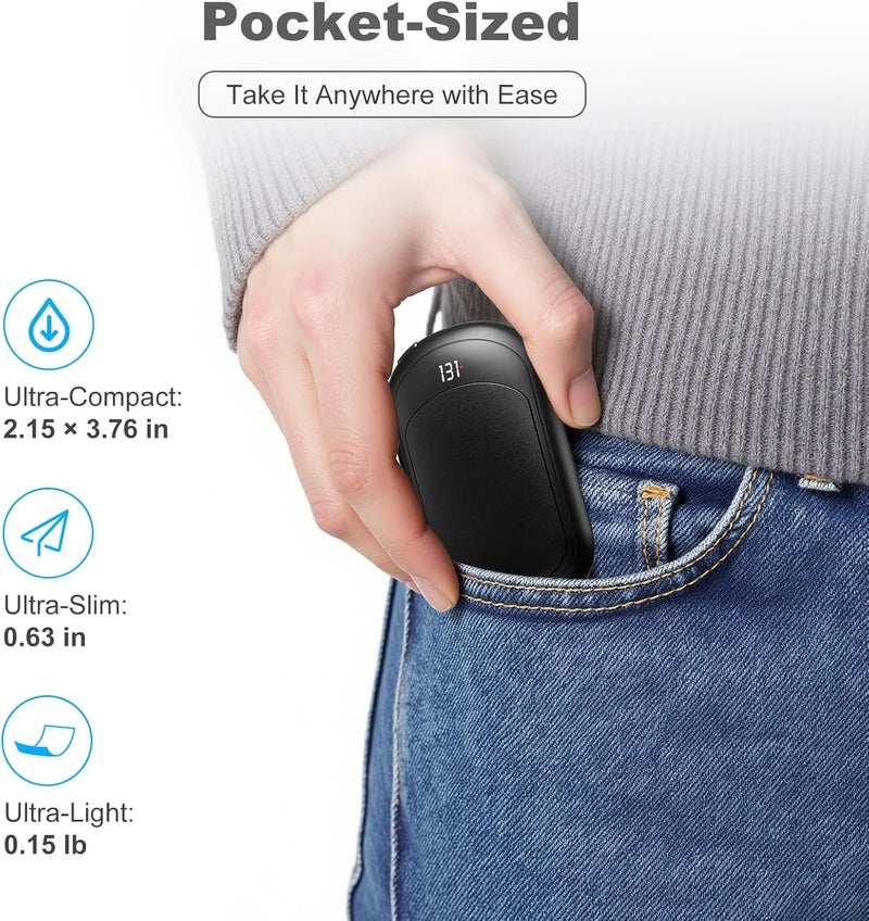 Fussion AI Hand Warmers Rechargeable 2 Pack, 6400mAh Portable Pocket Electric Hand Warmer, Fast Heating 3-Settings Reusable Handwarmers for Christmas, Gloves, Travel, Hunting Essentials Men Women - Image 5